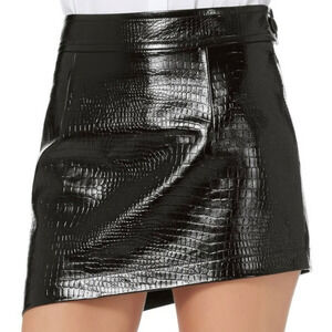 Helmut Lang Croc Embossed Calf Leather Asymmetrical Mini Skirt Black Women's 4